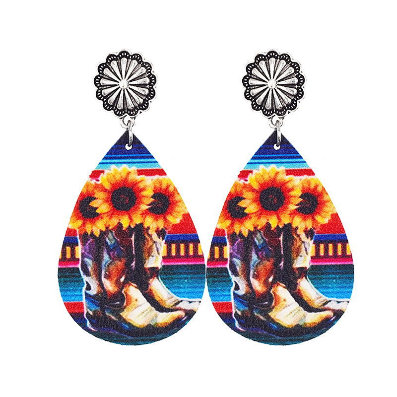 Wholesale Western Denim Reversible Check Leather Earrings